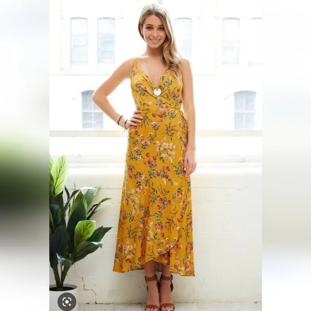 St Frock size 16 mustard floral wrap dress - Picture 1 of 6